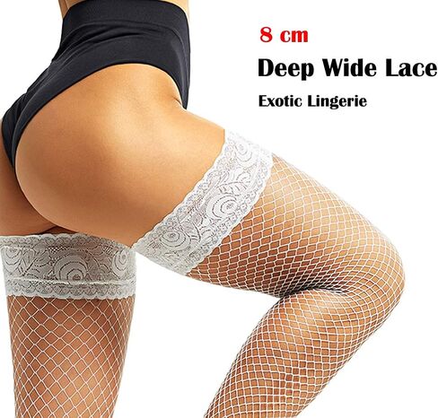 Seam Back Fishnet Thigh High Stockings Silicone Lace Top Lingerie Stay Up Sheer Nylon Hosiery in Saudi Arabia