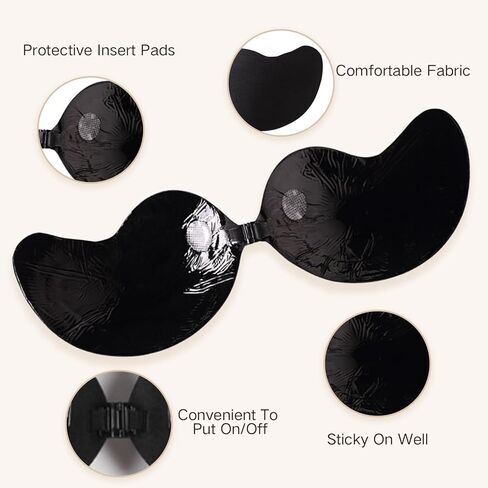 حمالة صدر لاصقة من FREELASS، حمالة صدر غير مرئية لزجة بدون حمالات، أغطية حلمات سيليكون قابلة لإعادة الاستخدام لفستان بدون ظهر أسود in Kuwait