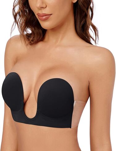 حمالة صدر نسائية من Wekofi على شكل حرف V بدون حمالات بدون حمالات، حمالة صدر لاصقة غير مرئية مبطنة (D، أسود) in Kuwait