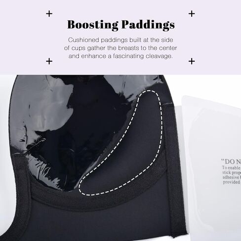 حمالة صدر نسائية من Wekofi على شكل حرف V بدون حمالات بدون حمالات، حمالة صدر لاصقة غير مرئية مبطنة (D، أسود) in Kuwait