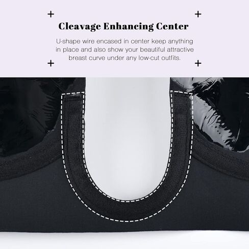 حمالة صدر نسائية من Wekofi على شكل حرف V بدون حمالات بدون حمالات، حمالة صدر لاصقة غير مرئية مبطنة (D، أسود) in Kuwait