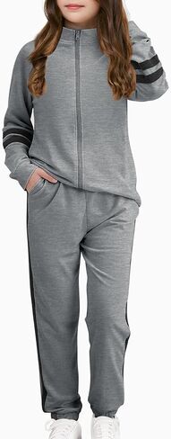 Meikulo بدلة رياضية للبنات مكونة من قطعتين للأطفال، سويت شيرت بسحاب وسراويل رياضية للركض، مجموعة من 5 إلى 14 سنة in Kuwait