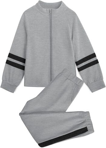 Meikulo بدلة رياضية للبنات مكونة من قطعتين للأطفال، سويت شيرت بسحاب وسراويل رياضية للركض، مجموعة من 5 إلى 14 سنة in Kuwait