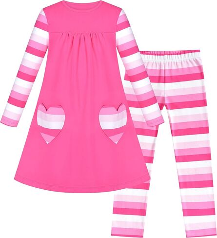 Sunny Fashion Girls Outfit Set 2 Piece Cotton Heart Casual Dresss Top Pants in Saudi Arabia