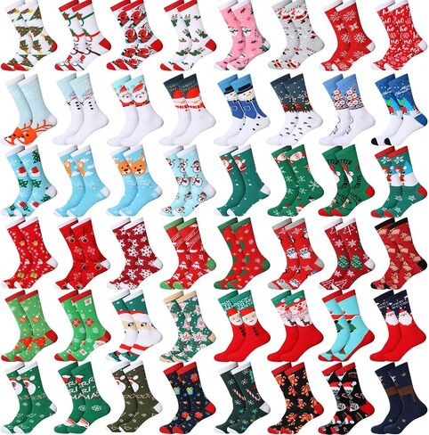 Handepo 48 Pairs Christmas Socks for Men Women Bulk Gifts for Coworkers Employee Warm Soft Holiday Crew Funny Xmas Socks(Stylish Style) in Saudi Arabia