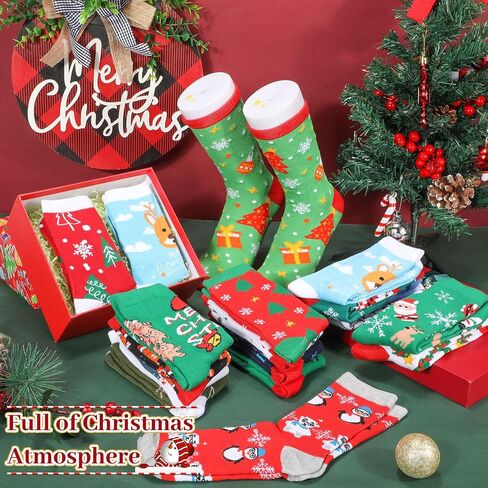Handepo 48 Pairs Christmas Socks for Men Women Bulk Gifts for Coworkers Employee Warm Soft Holiday Crew Funny Xmas Socks(Stylish Style) in Saudi Arabia