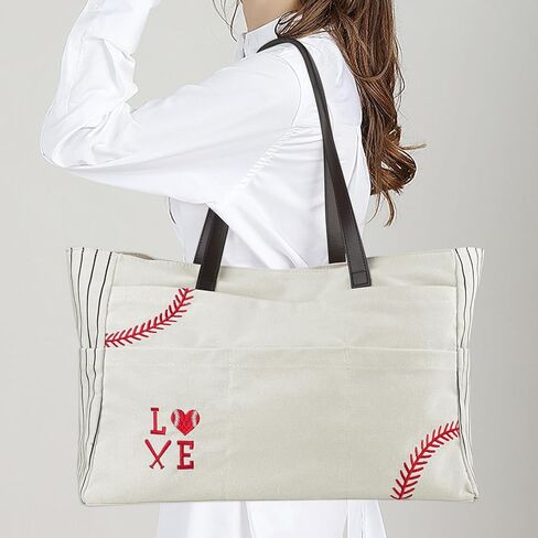Gabigaba Woman Baseball Tote Handbag Large Oversize Casual Canvas Sports Mom Beach Travel Bag in Kuwait
