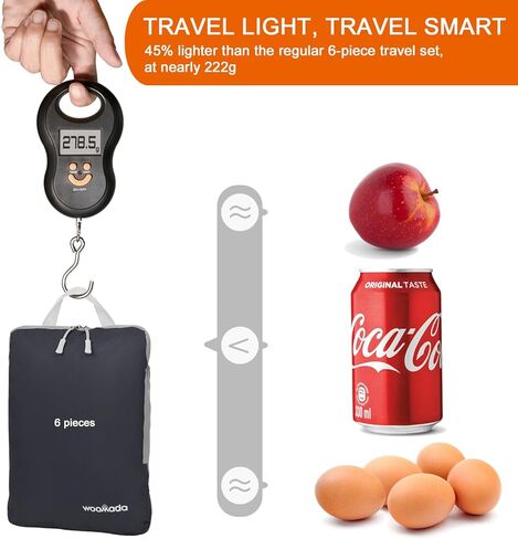 مكعبات تعبئة مضغوطة من WOOMADA لحقائب تنظيم الحقائب، مجموعة من 6 حقائب ضغط للسفر، منظم حقائب سفر قابلة للتوسيع للأمتعة (رمادي) in Kuwait