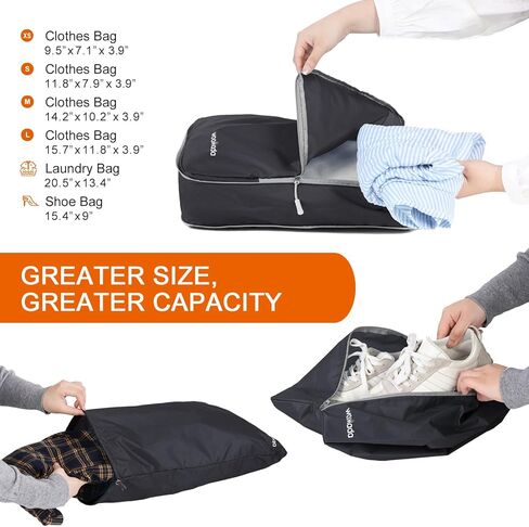 مكعبات تعبئة مضغوطة من WOOMADA لحقائب تنظيم الحقائب، مجموعة من 6 حقائب ضغط للسفر، منظم حقائب سفر قابلة للتوسيع للأمتعة (رمادي) in Kuwait