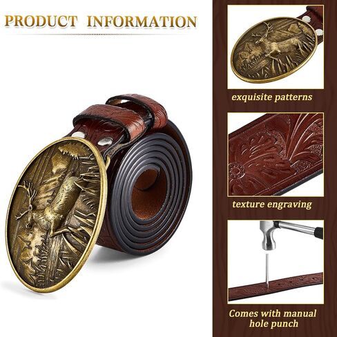 Paterr Valentines Men's Gift Set with Deer Long Billfold Rodeo Western Wallet Buckle Engraved Leather Belt Hole Puncher Accessory Set Deer Hunting Gifts Set with Gift Box for Boyfriend Husband Dad in Saudi Arabia