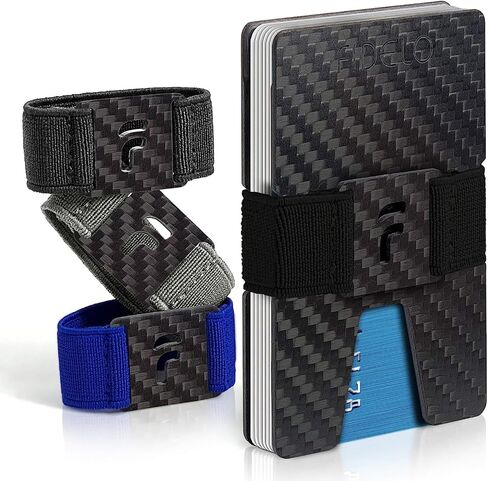 محفظة Fidelo Minimalist للرجال - محفظة رفيعة لمنع RFID للرجال وحامل بطاقات الائتمان. ألياف الكربون 3K. المحفظة المدمجة تأتي مع 4 أشرطة نقدية (أسود، رمادي داكن، رمادي فاتح وأزرق) - برستيج in Kuwait