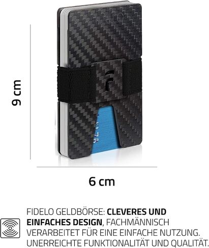 محفظة Fidelo Minimalist للرجال - محفظة رفيعة لمنع RFID للرجال وحامل بطاقات الائتمان. ألياف الكربون 3K. المحفظة المدمجة تأتي مع 4 أشرطة نقدية (أسود، رمادي داكن، رمادي فاتح وأزرق) - برستيج in Kuwait