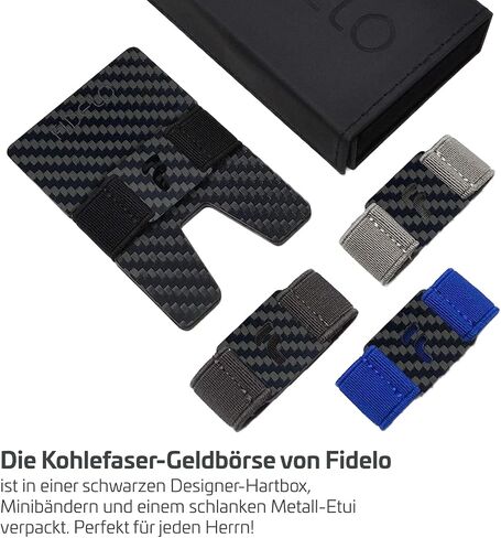 محفظة Fidelo Minimalist للرجال - محفظة رفيعة لمنع RFID للرجال وحامل بطاقات الائتمان. ألياف الكربون 3K. المحفظة المدمجة تأتي مع 4 أشرطة نقدية (أسود، رمادي داكن، رمادي فاتح وأزرق) - برستيج in Kuwait