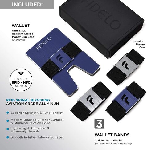 محفظة Fidelo Minimalist للرجال - محفظة رفيعة لمنع RFID للرجال وحامل بطاقات الائتمان. ألياف الكربون 3K. المحفظة المدمجة تأتي مع 4 أشرطة نقدية (أسود، رمادي داكن، رمادي فاتح وأزرق) - برستيج in Kuwait