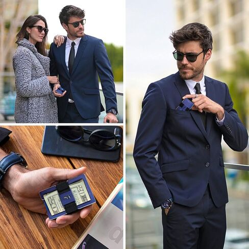 محفظة Fidelo Minimalist للرجال - محفظة رفيعة لمنع RFID للرجال وحامل بطاقات الائتمان. ألياف الكربون 3K. المحفظة المدمجة تأتي مع 4 أشرطة نقدية (أسود، رمادي داكن، رمادي فاتح وأزرق) - برستيج in Kuwait