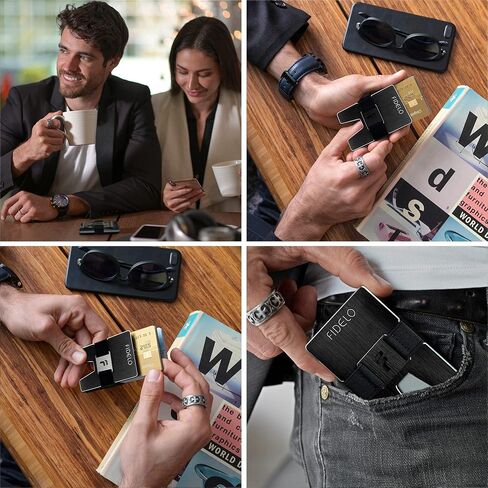 محفظة Fidelo Minimalist للرجال - محفظة رفيعة لمنع RFID للرجال وحامل بطاقات الائتمان. ألياف الكربون 3K. المحفظة المدمجة تأتي مع 4 أشرطة نقدية (أسود، رمادي داكن، رمادي فاتح وأزرق) - برستيج in Kuwait