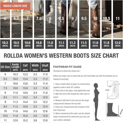 أحذية Rollda النسائية لرعاة البقر الغربي بمقدمة مدببة وأحذية راعية البقر لمنتصف الساق للسيدات أحذية عصرية مطرزة بكعب مكتنز in Kuwait