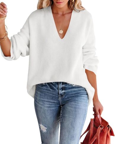 سترة نسائية من Imily Bela كبيرة الحجم ورقبة على شكل V عميقة ومثيرة بأكمام طويلة وسترة محبوكة أنيقة in Kuwait