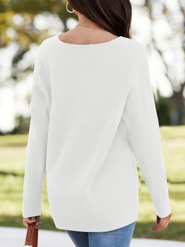 سترة نسائية من Imily Bela كبيرة الحجم ورقبة على شكل V عميقة ومثيرة بأكمام طويلة وسترة محبوكة أنيقة in Kuwait