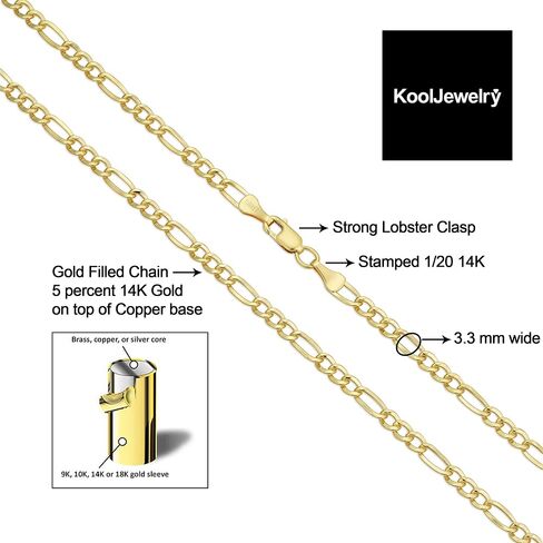 Kooljewelry 14k Yellow Gold Filled Solid Figaro Link Chain Necklace for Men and Women (3.3 mm, 4.2 mm, 5.2 mm, 6 mm, 7.8 mm or 8.6 mm) in Saudi Arabia