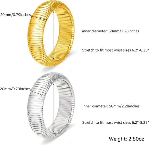MISS RIGHT Gold Chunky Stretch Snake Chain Bangle Bracelets Stack for Women Trendy, 18K Gold Filled Stainless Steel Stretchy Womens Stackable Wristband Bangles Bracelet Set of 2 in Saudi Arabia