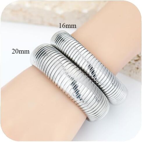 MISS RIGHT Gold Chunky Stretch Snake Chain Bangle Bracelets Stack for Women Trendy, 18K Gold Filled Stainless Steel Stretchy Womens Stackable Wristband Bangles Bracelet Set of 2 in Saudi Arabia