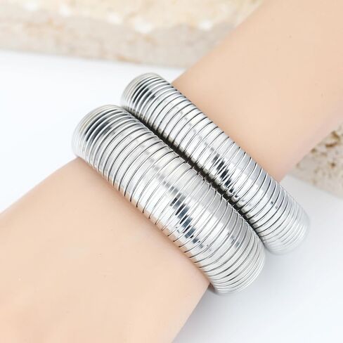 MISS RIGHT Gold Chunky Stretch Snake Chain Bangle Bracelets Stack for Women Trendy, 18K Gold Filled Stainless Steel Stretchy Womens Stackable Wristband Bangles Bracelet Set of 2 in Saudi Arabia