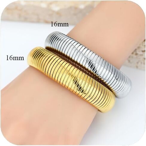 MISS RIGHT Gold Chunky Stretch Snake Chain Bangle Bracelets Stack for Women Trendy, 18K Gold Filled Stainless Steel Stretchy Womens Stackable Wristband Bangles Bracelet Set of 2 in Saudi Arabia