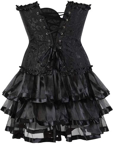 Blidece Women's Fashion Plus Size Lace Strapless Up Boned Corset Bustier Bridal Lingerie Tutu Skirt in Kuwait