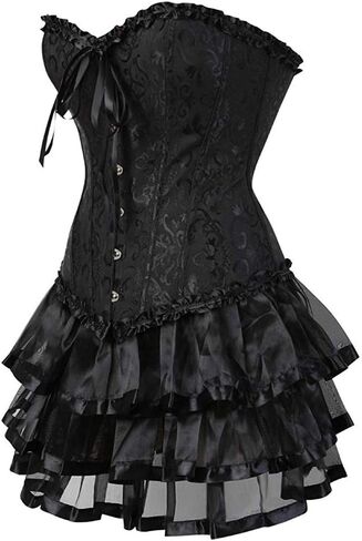 Blidece Women's Fashion Plus Size Lace Strapless Up Boned Corset Bustier Bridal Lingerie Tutu Skirt in Kuwait