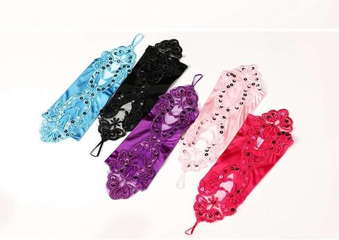 Yunyuebridal Women Fingerless Satin Evening Gloves Sequins Pearls Elbow Length Opear Theater Gloves in Kuwait