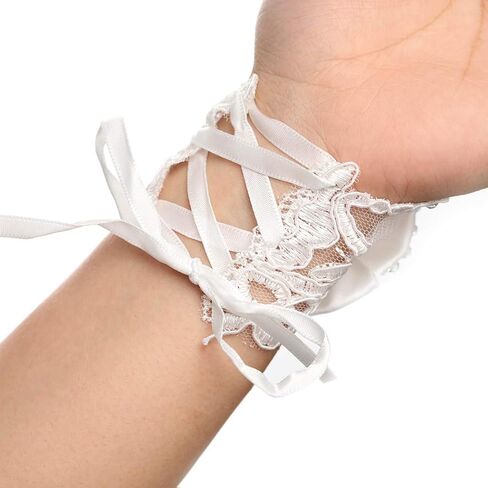Casdre Bow Wedding Short Gloves Floral Lace Bridal Gloves Crystal Wrist Length Fingerless Gloves Jewerly for Women and Girls, Ivory, One size in Saudi Arabia