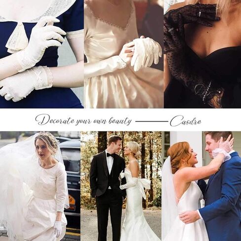 Casdre Bow Wedding Short Gloves Floral Lace Bridal Gloves Crystal Wrist Length Fingerless Gloves Jewerly for Women and Girls, Ivory, One size in Saudi Arabia