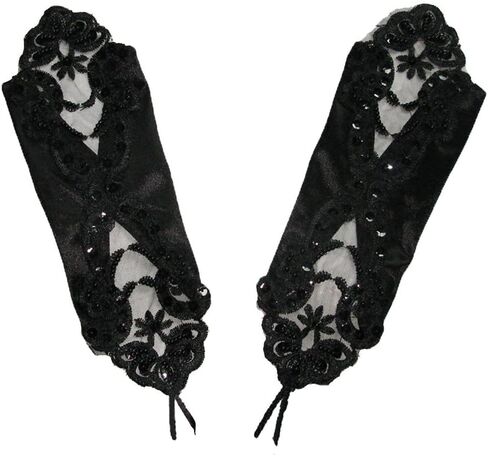 Yunyuebridal Women Fingerless Satin Evening Gloves Sequins Pearls Elbow Length Opear Theater Gloves in Kuwait