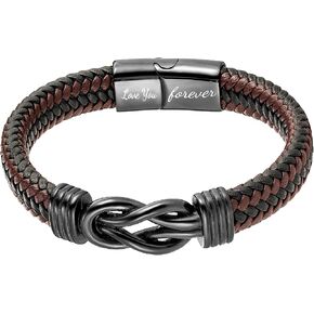 Aospkle Mens Gift Leather Infinity Bracelet, Braided Leather Bracelet Stainless Steel Engraved with Love You Forever Jewelry Gifts for Dad Husband Brother Boyfriend Son 7.5/8/9 Inches in Kuwait