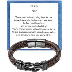 Aospkle Mens Gift Leather Infinity Bracelet, Braided Leather Bracelet Stainless Steel Engraved with Love You Forever Jewelry Gifts for Dad Husband Brother Boyfriend Son 7.5/8/9 Inches