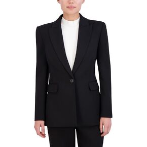 BCBGMAXAZRIA Women's V Neck Long Sleeve Straight Fit Blazer with Front Button Closure, Black in Saudi Arabia
