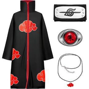 Kitimi Akatsuki Cloak Itachi Anime Cosplay زي للأطفال، عباءة سوداء للبالغين أزياء الهالوين مع قلادة عصابة الرأس in Kuwait