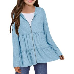 Meikulo بنات كشكش زمم هوديس سترة أطفال موضة مطوي طبقات قمصان سويت شيرت بقلنسوة معطف 5-14 سنة in Kuwait