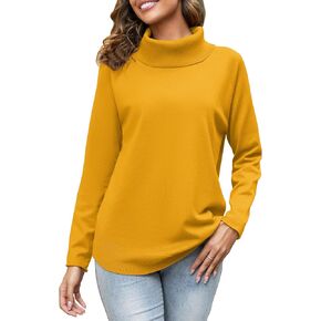 Women's Turtleneck Knit Pullover Long Sleeve Casual Oversized Curved Hemline Sweater Tops