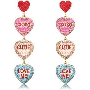Valentine’s Day Earrings, Beaded Heart Earrings for Women Rhinestone Glitter XOXO LOVE Earrings Valentine’s Day Gifts for Her in Kuwait