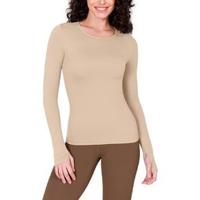 ODODOS Cloud Feeling Long Sleeve Shirts with Thumb Hole for Women Crew Neck Yoga Tee Workout Tops