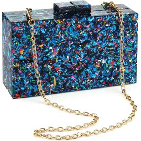 YYW Women Sequin Acrylic Clutch Box Crossbody Bag Handbag Bridal Party Cocktail Evening Clutch Purse