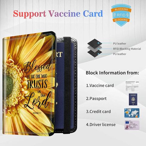 Passport Wallets and Vaccine Card Holder Combo,RFID Blocking Leather Passport Holder Cover Case with CDC Vaccination Card Slot,Travel Documents Organizer Protector+Metal Pen,Blessed Sunflower in Saudi Arabia