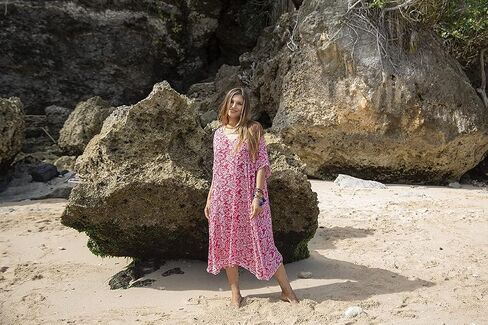 Back From Bali Womens Loose Maxi Long Beach Dress Cover Up Caftan Floral in Saudi Arabia