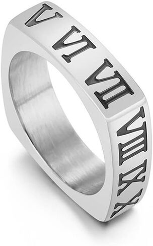 Elefezar Square Roman Numeral Band Ring 18K Gold Plated Stainless Steel Stackable Promise Ring Gift for Her in Saudi Arabia