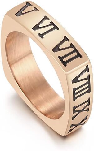 Elefezar Square Roman Numeral Band Ring 18K Gold Plated Stainless Steel Stackable Promise Ring Gift for Her in Saudi Arabia