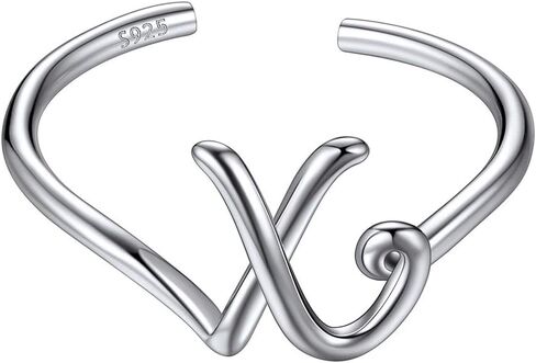 ChicSilver Personalized 925 Sterling Silver Initial Letter Ring A-Z Stackable Ring Adjustable Size 6-11(with Gift Box) in Kuwait