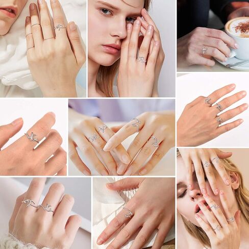 ChicSilver Personalized 925 Sterling Silver Initial Letter Ring A-Z Stackable Ring Adjustable Size 6-11(with Gift Box) in Kuwait