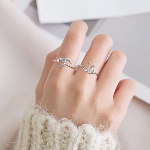 ChicSilver Personalized 925 Sterling Silver Initial Letter Ring A-Z Stackable Ring Adjustable Size 6-11(with Gift Box) in Kuwait